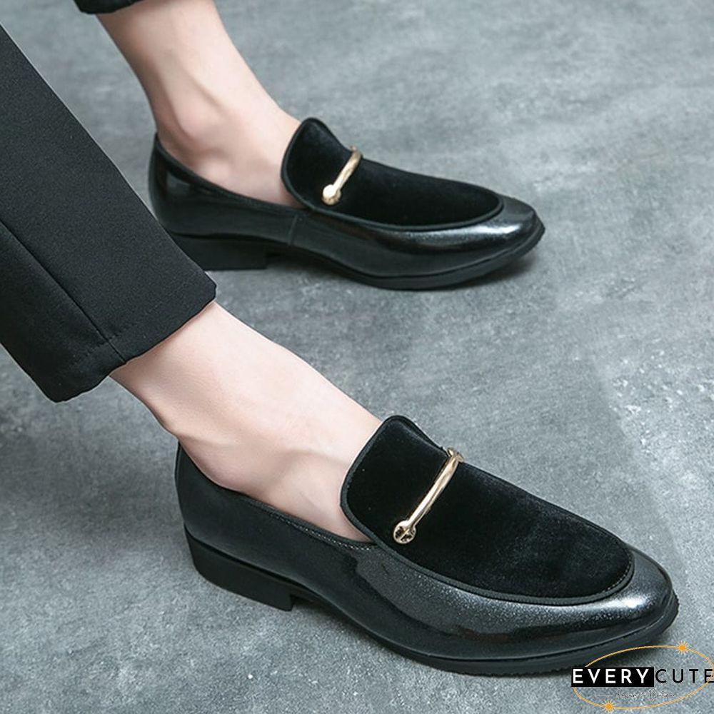 Fashion British Style Solid Color Patent Leather Suede Business Casual Leather Shoes