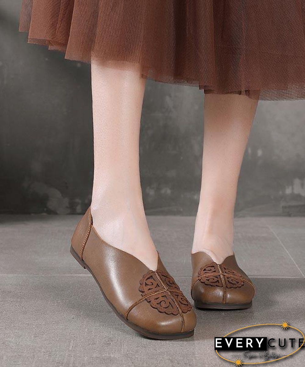 Khaki Flats Hollow Out Splicing Flat Shoes For Women