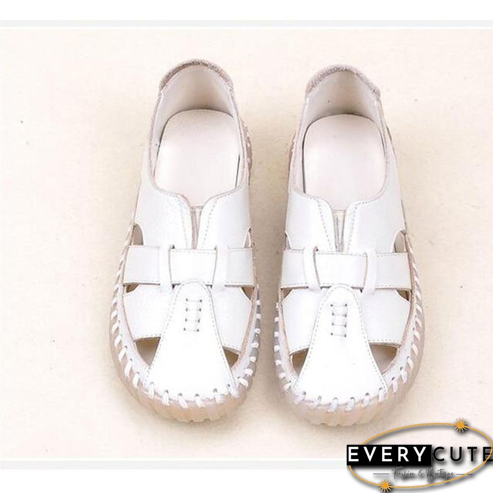 Women Genuine Leather Handmade Sandals Retro Style Mother Flats Shoes