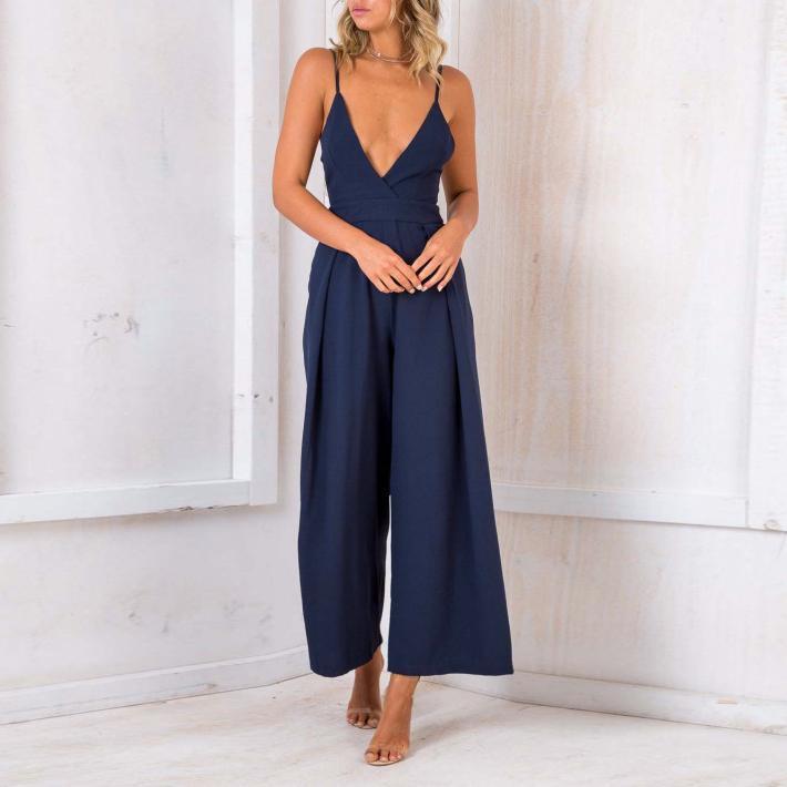 Women's New Sexy Halter Back Belt Jumpsuit