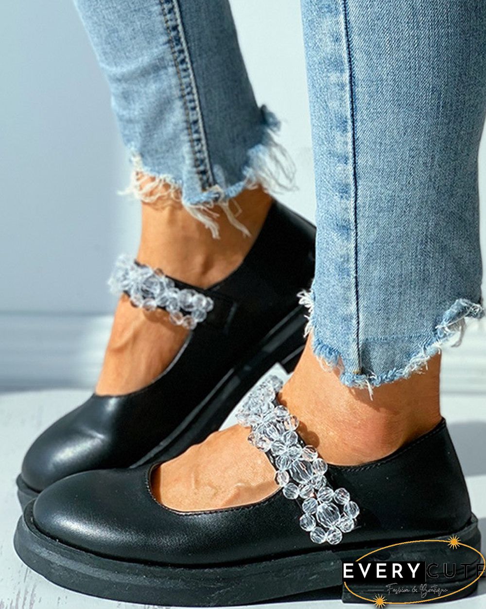 Studded Decor Strap Mary Jane Flats