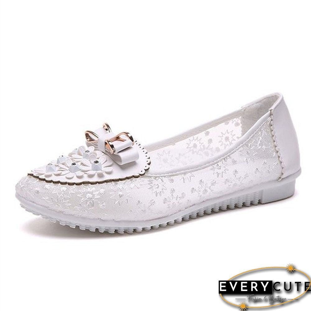 Women's Elegant Applique Bowknot Decor Lace Split Joint Flat Shoes