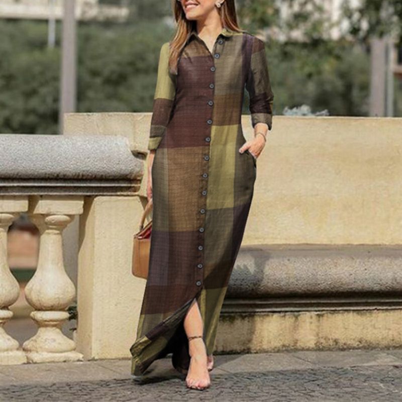 Women's Pleated Shirt Casual Lapel Print Party Maxi Dress