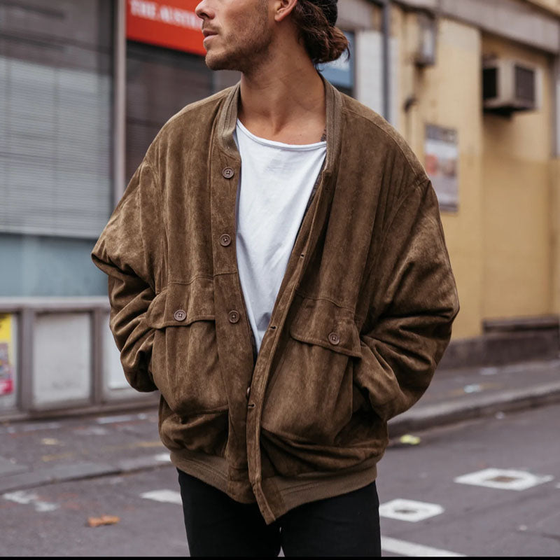 Unisex Vintage Suede Cotton Oversized Bomber Jacket