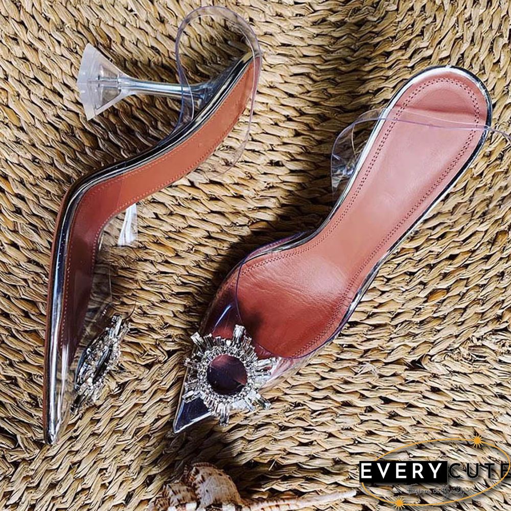 Transparent PVC Sandals Women Pointed Clear Crystal Cup High Heel Stilettos Sexy Pumps Summer Shoes Peep Toe Women Pumps Size 43