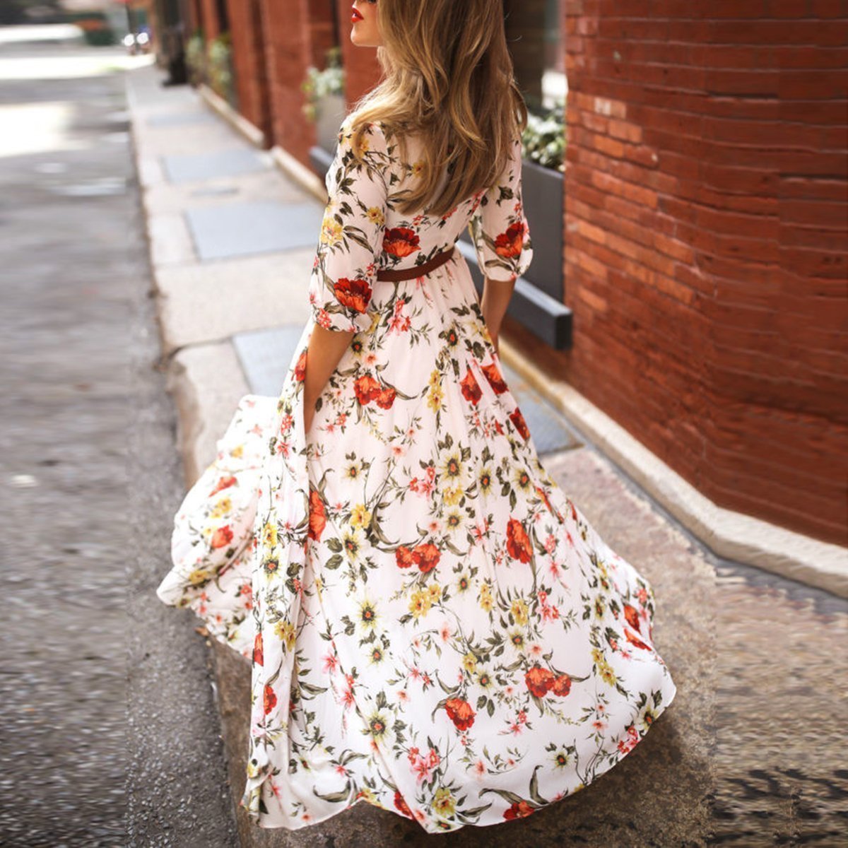 Stylish Elegant Floral Print Half Sleeve Maxi Dresses