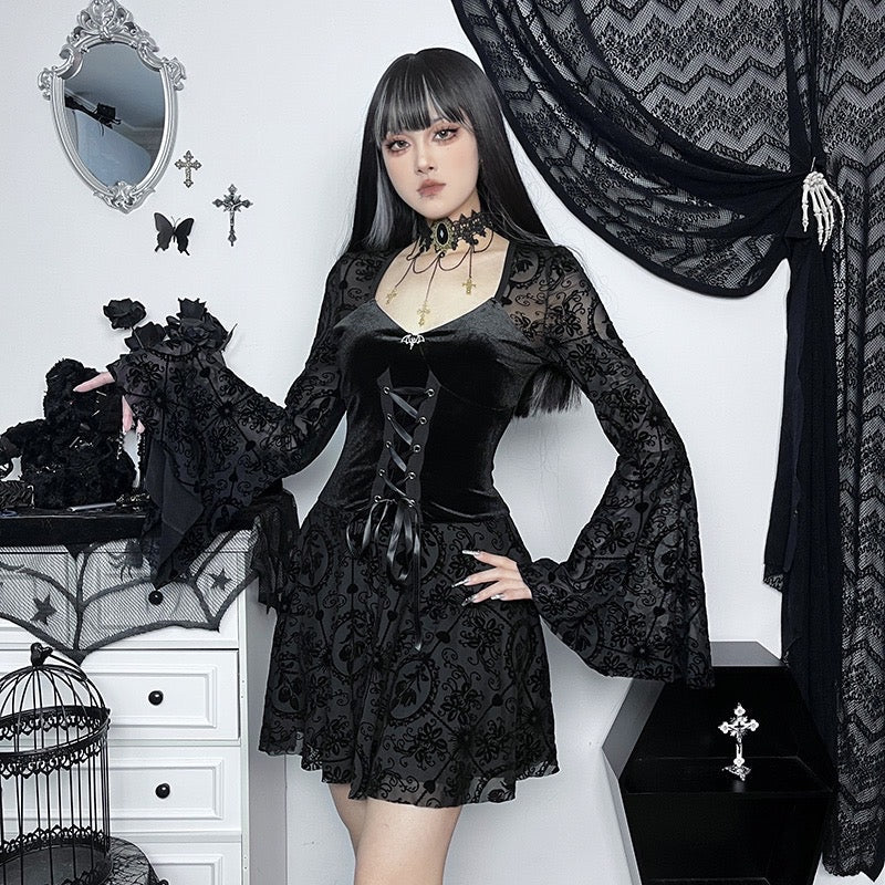 Amalthea Dark Ethereal Vampire Goth Bell Sleeve Dress