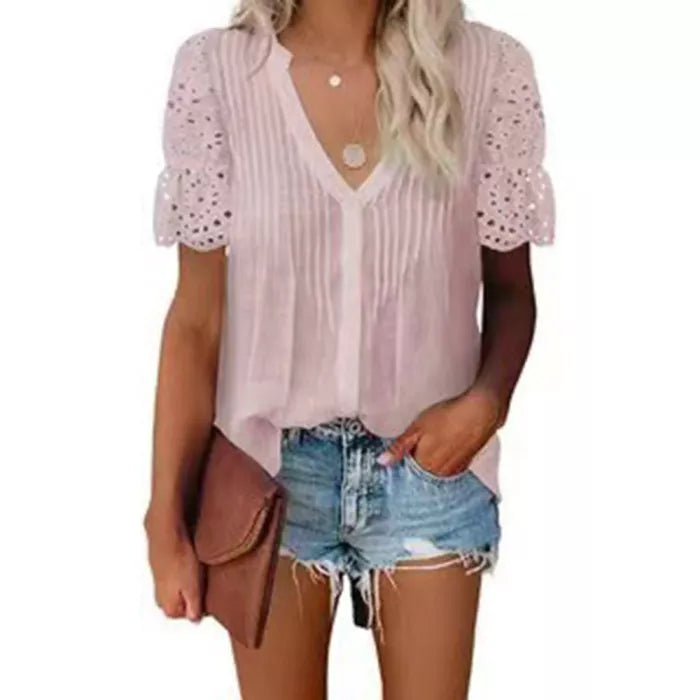 Women's Top V-Neck Lace Casual Fashion T-Shirt