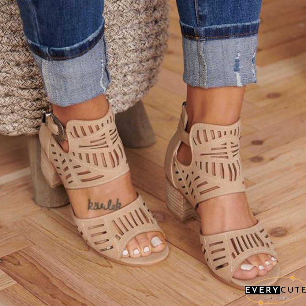 Apricot Casual Hollowed Out Patchwork Solid Color Fish Mouth Out Door Wedges Shoes (Heel Height 1.97in)