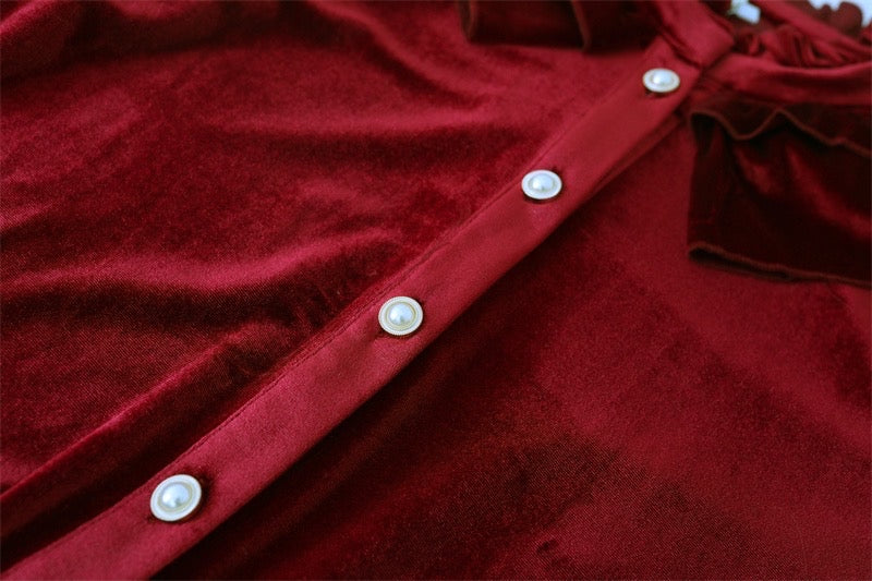 Ruby Victorian-Vintage-Academia Burgundy-Red Velvet Dress