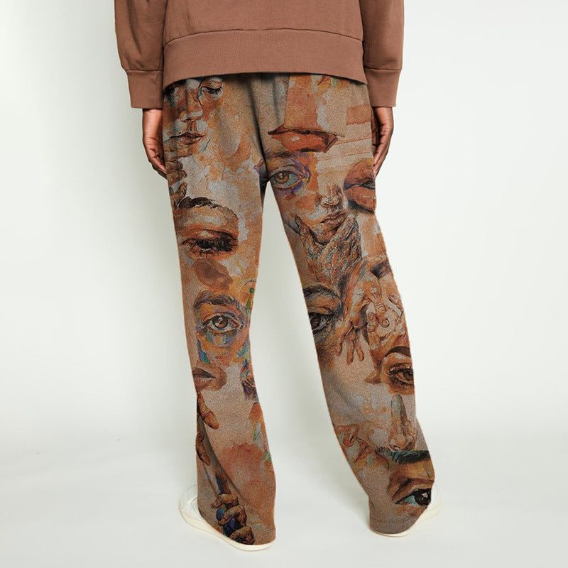 Men's Fashion Printing Mid-waist Loose Wide Leg Pants