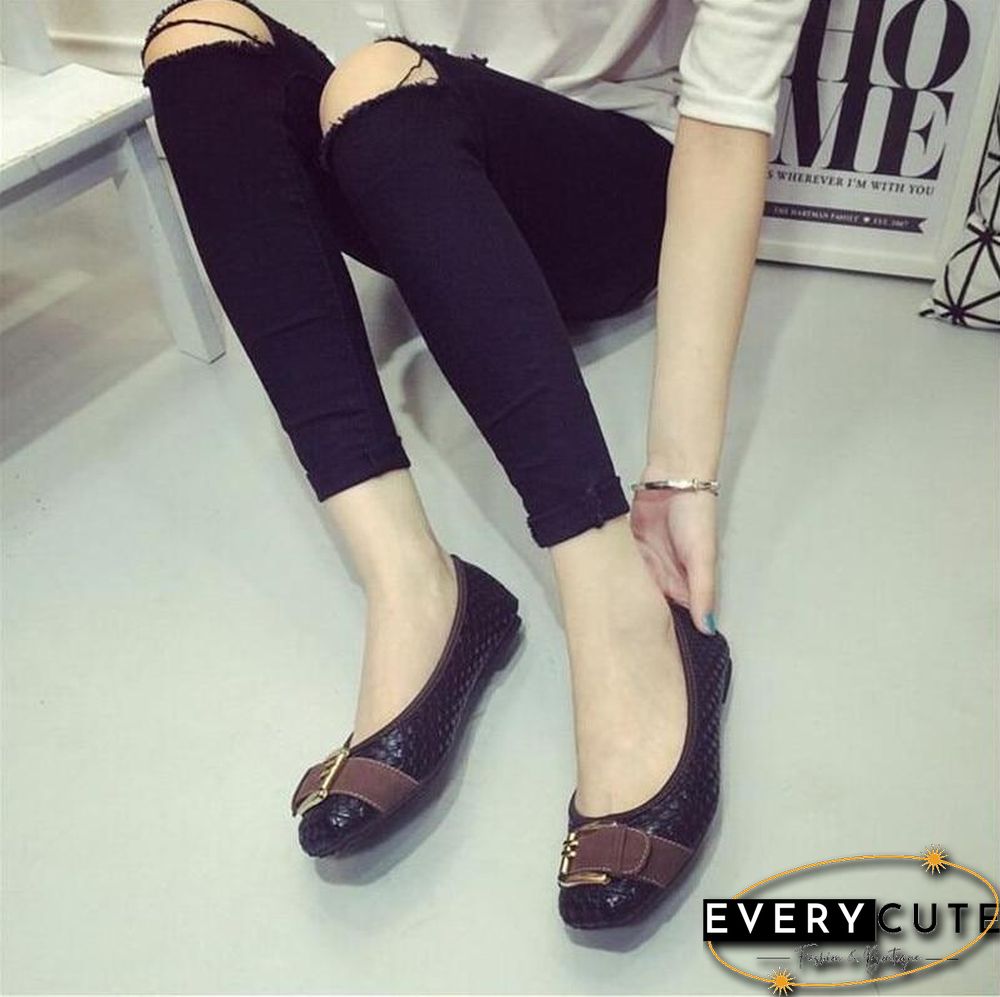 Women's Loafers Flats Buckle Knitted Flat Heel Soft Bottom Boat Shoes