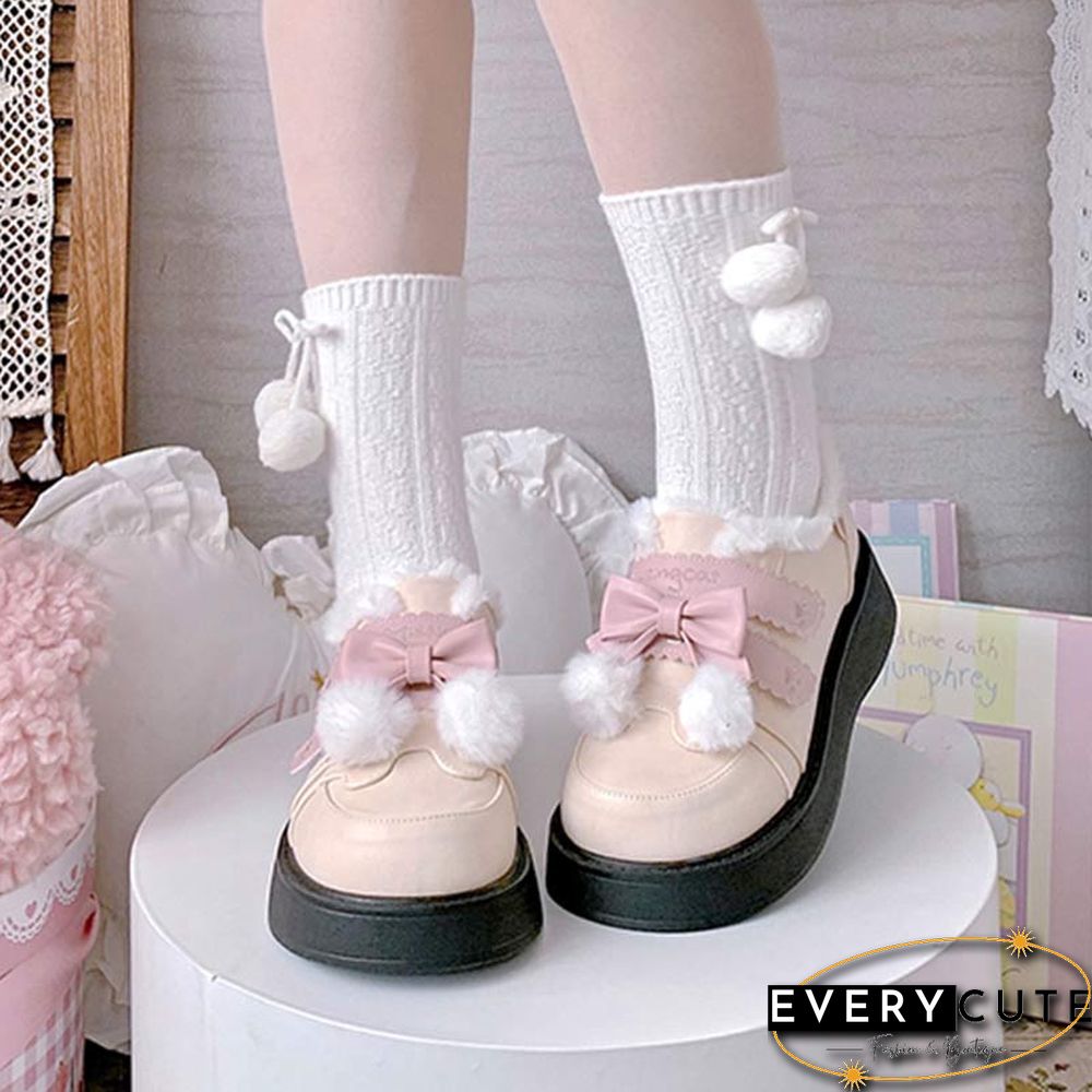 Platform Bow Knot Plush Lolita Mary Janes Shoes