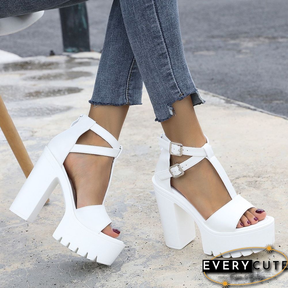 Summer Women Sandals Sexy Waterproof Platform Cross Buckle Non-slip Thick Heel High Heel Sandals Nightclub Stage Shoes