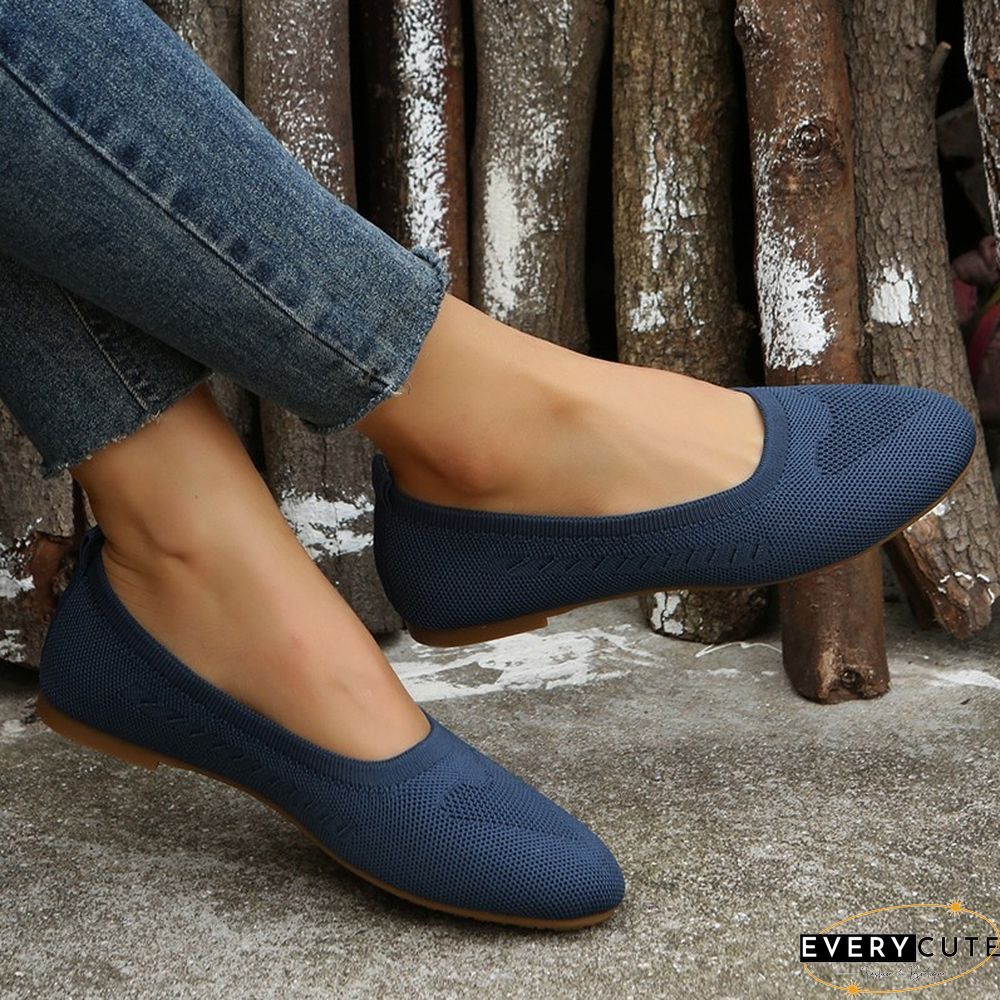 Navy Blue Casual Daily Patchwork Solid Color Round Comfortable Flats Shoes