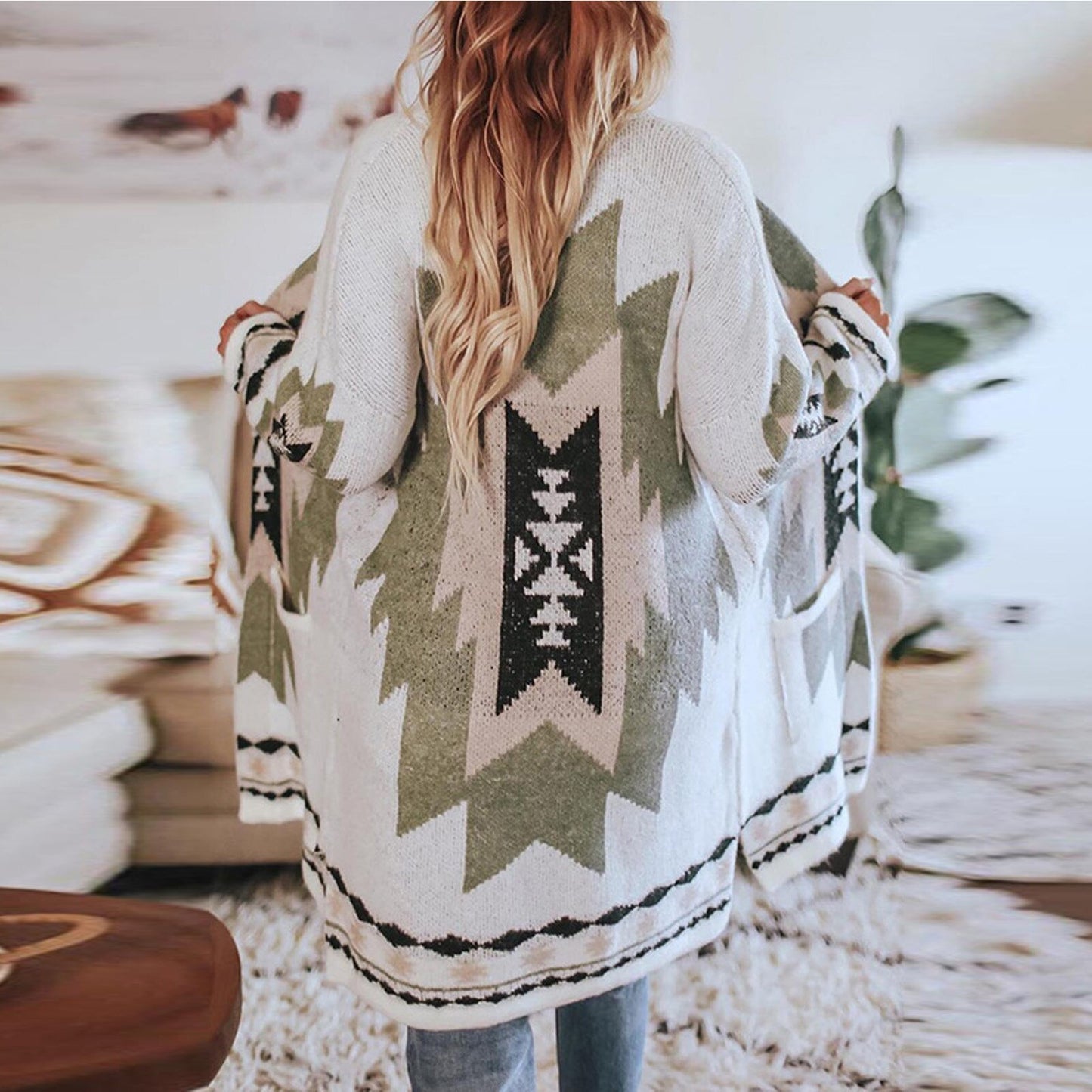 Women's Fashion Winter Vintage Tribal Cardigan Sweater Coat Blouse Casual retro print design ladies cardigan sweater