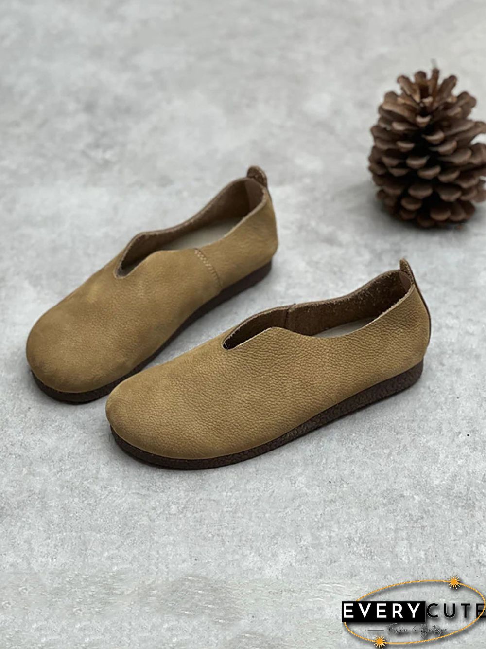 Women Casual Solid Genuine Leather Soft Flat Shoes