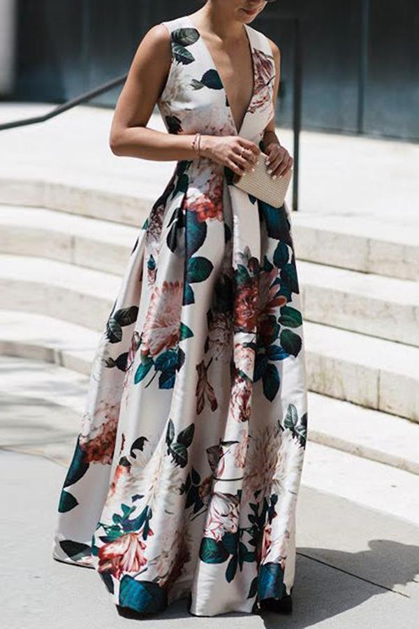 Stylish Floral Print Sleeveless Maxi Dress