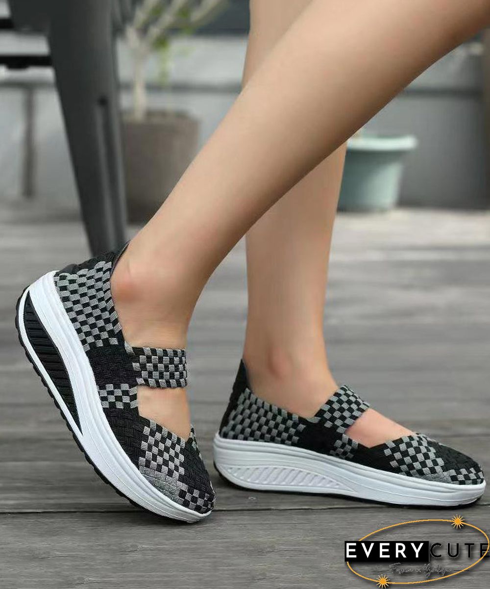 Black Casual Knit Fabric Art Splicing High Wedge Heels Shoes