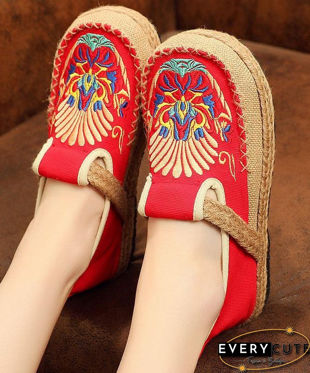 Women  Flats Black Embroideried Cotton Fabric Flats Shoes