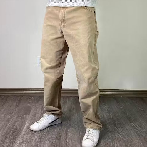 Men Vintage Wash Khaki Sun Faded Dickies Carpenter Pants Work Trousers