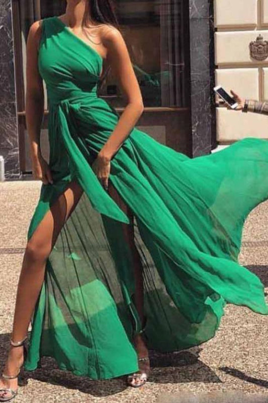 Fashion One Shoulder Chiffon Maxi Dress