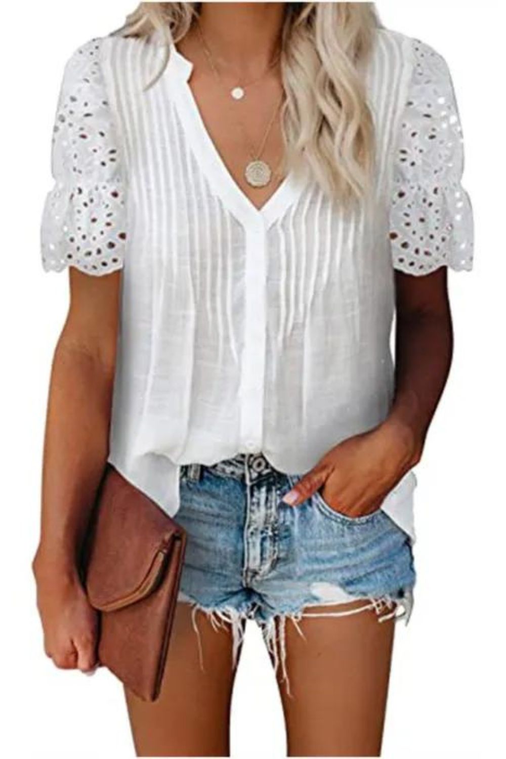 Women's Top V-Neck Lace Casual Fashion T-Shirt