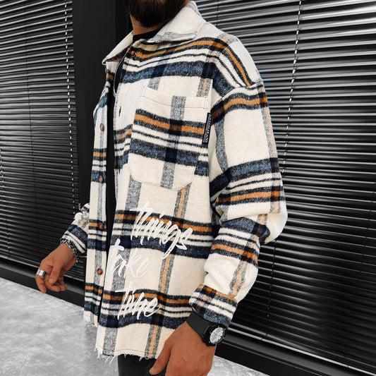 Checked Texture Fleece Shirt Jacket