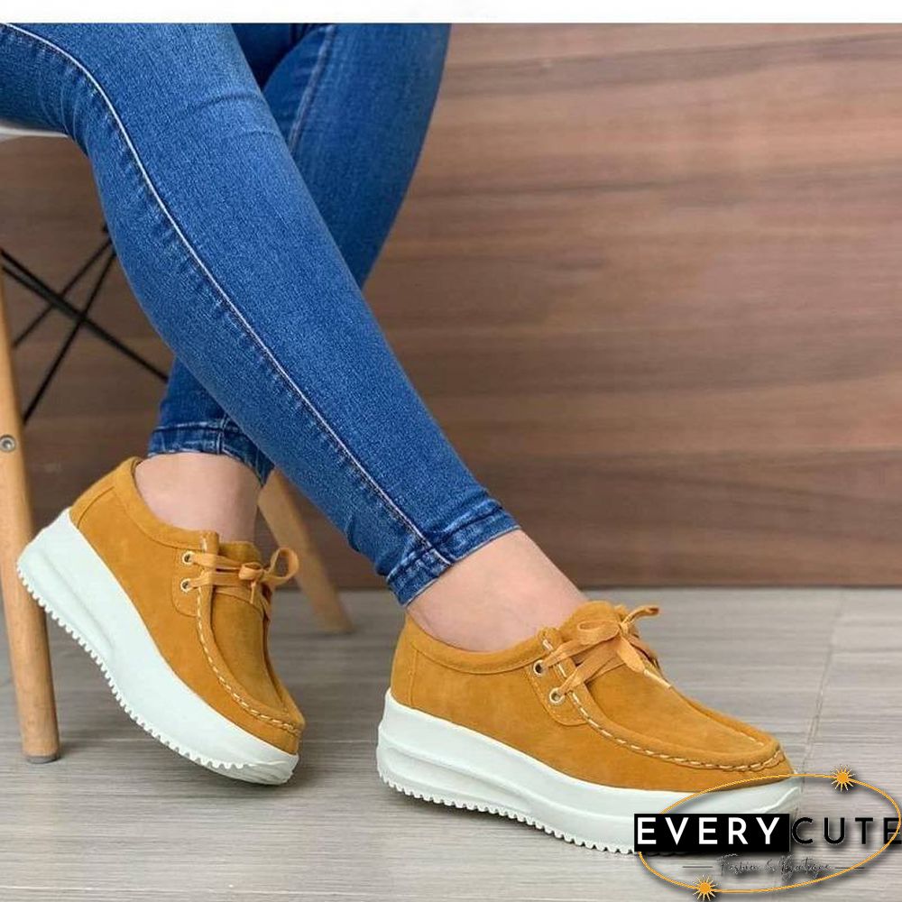 Sneakers Women New Solid Color Thick Bottom Lace Up Walking Women'S Shoes Female Breathable Non Slip Platform Shoes