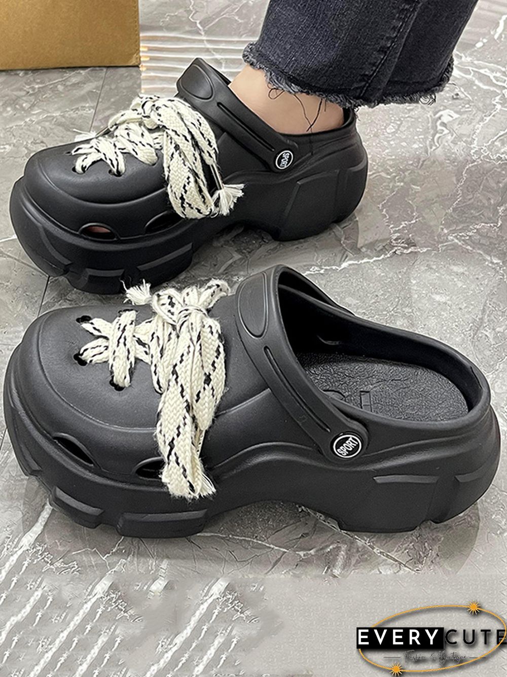 Hollow Round-Toe Crocs Platform Shoes Slider Sandals