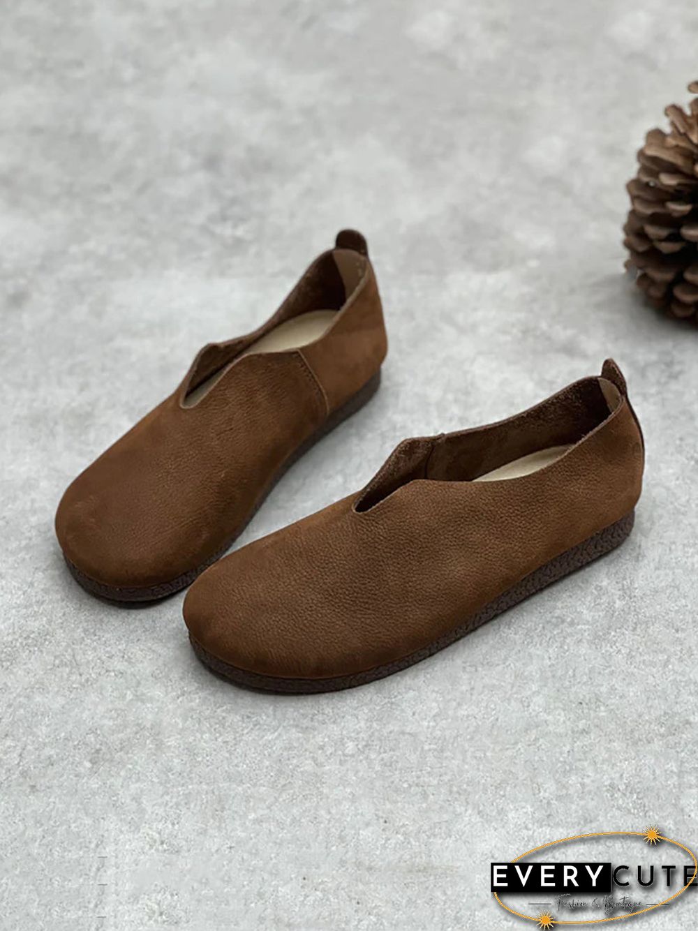 Women Casual Solid Genuine Leather Soft Flat Shoes