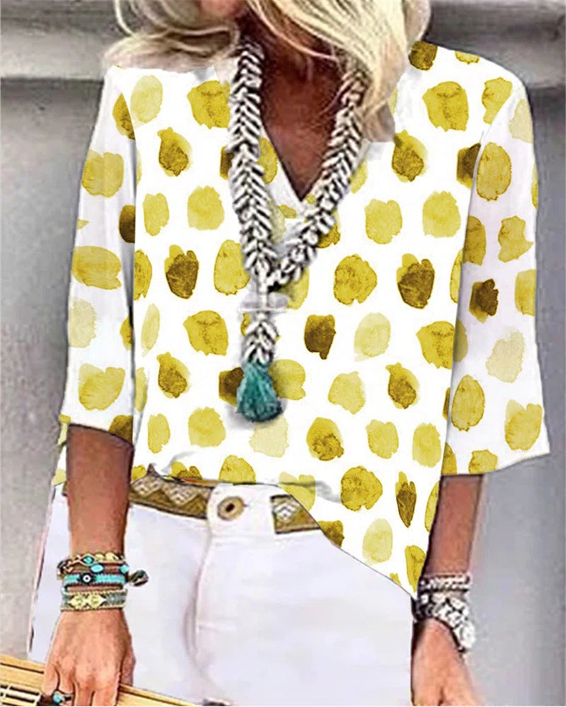 Stylish V-Neck Polka Dot Print Loose Casual Blouses