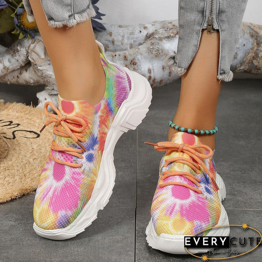 Orange Casual Sportswear Patchwork Tie-dye Round Comfortable Out Door Sport Shoes