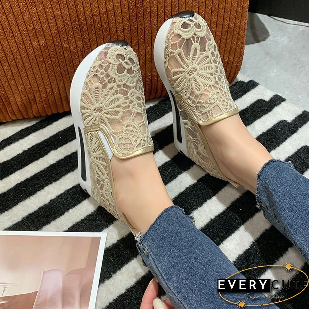 Women Floral Embroidery Breathable Sheer Mesh Sneakers Shoes