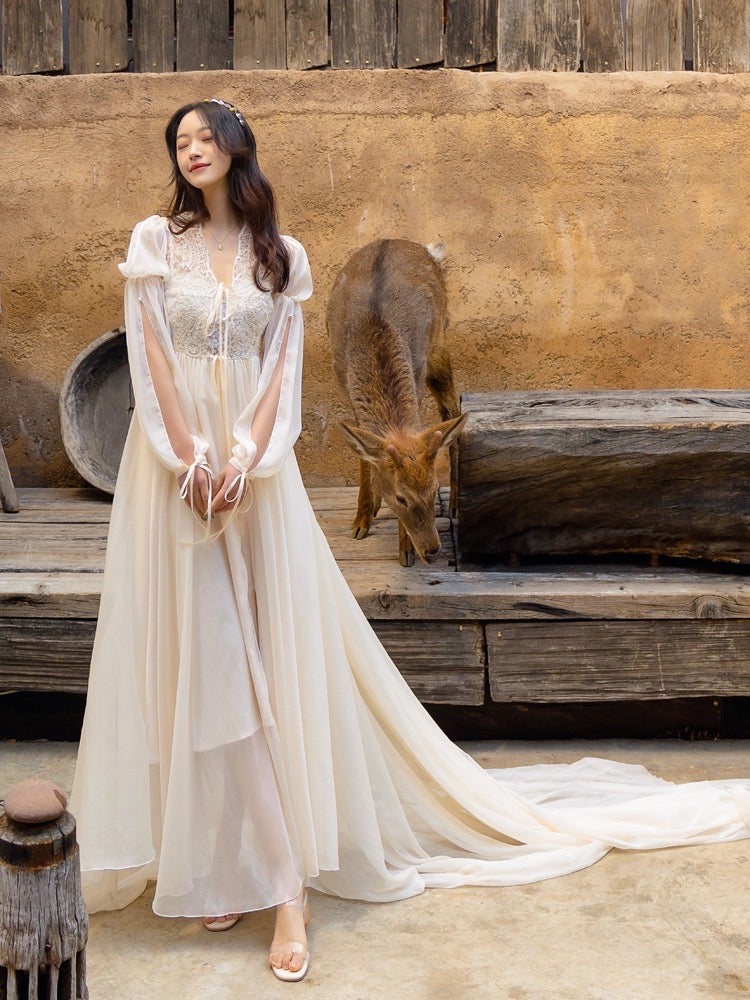 Drifting in The Breeze Romantic Royalcore Long Train Dress