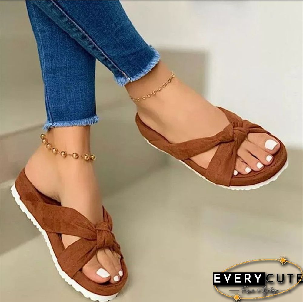 Women Casual Slip on Sandals Beach Shoes with Suede Bow Female Open Toe Platform Slippers Daily Comfortable Flip Flops