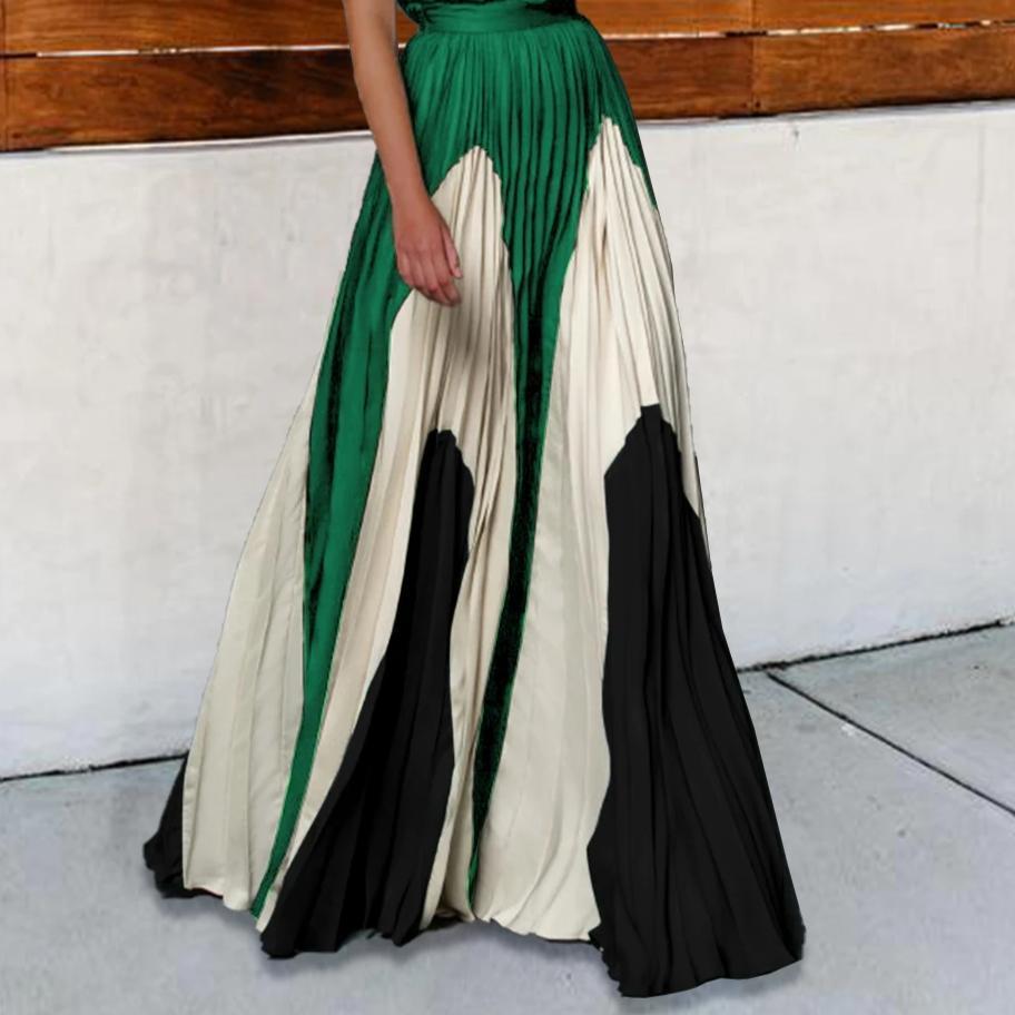 Fashion One Shoulder Sleeveless Color Block Maxi Dress