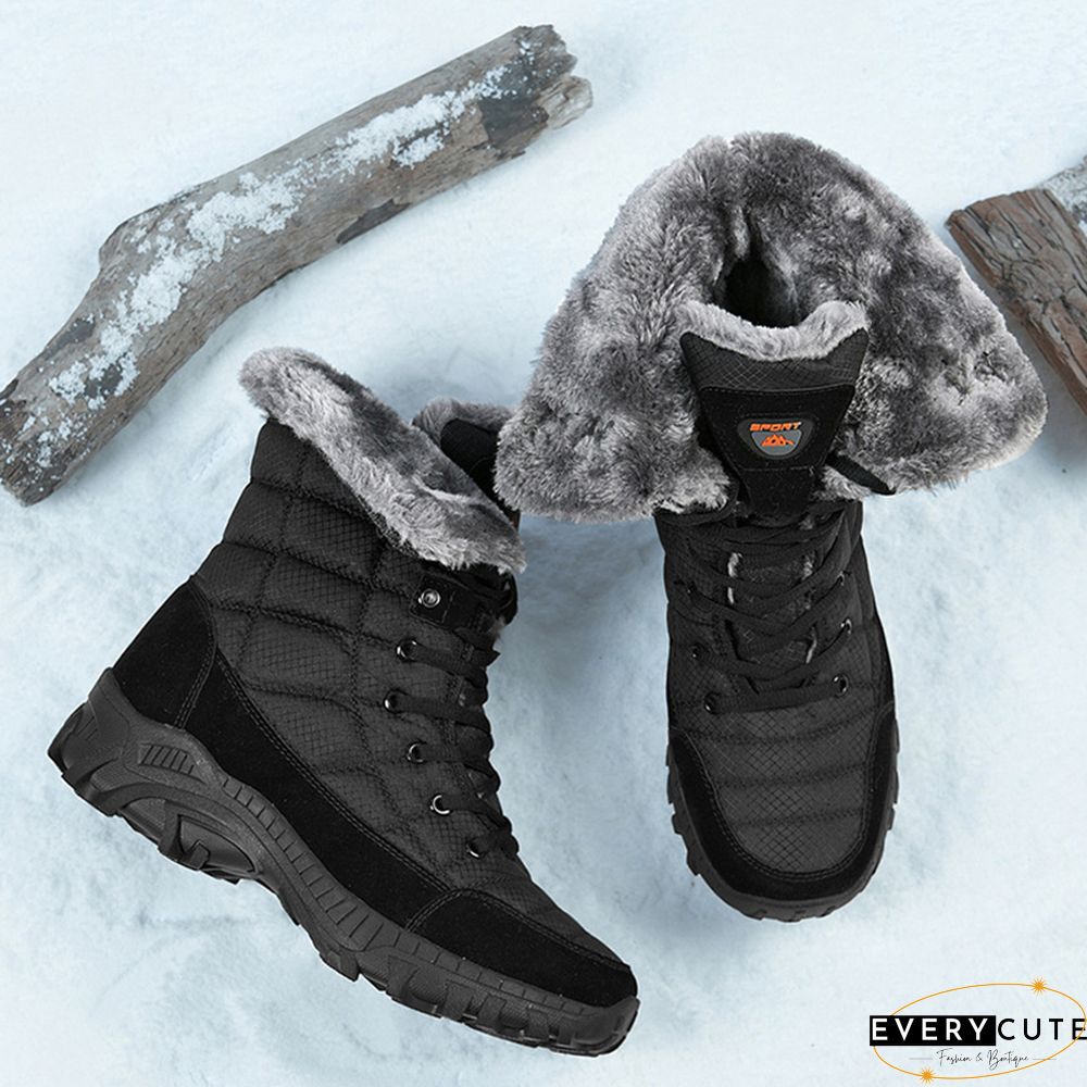 Casual Daily Waterproof Warm Booties Outdoor Lace Up Plush Lined High Top Snow Boots