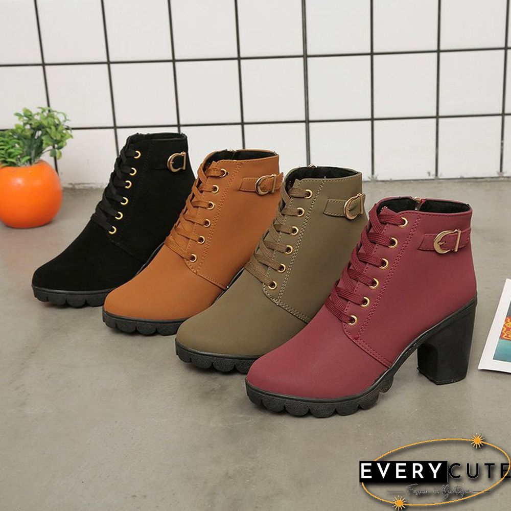 Casual Plain All Season Zipper Breathable Commuting Block Heel Closed Toe PU Boots for Women