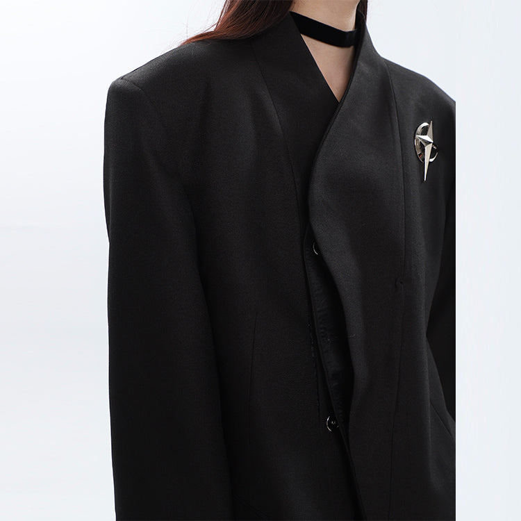 Benz Solid Color Long Sleeve Button Up Blazer Jacket