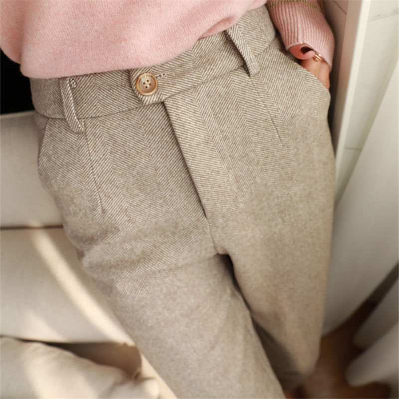 Woolen High Waisted Pants Women's Harem Pencil Pants