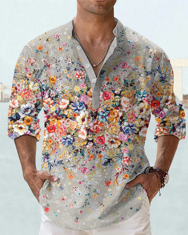 Men's Fashion Art Floral Long Sleeve Shirt