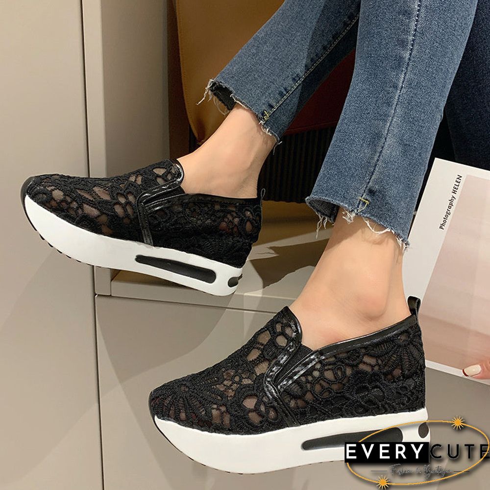 Women Floral Embroidery Breathable Sheer Mesh Sneakers Shoes