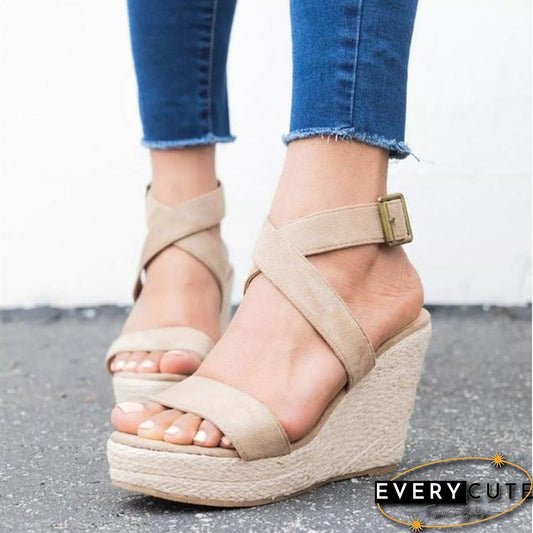 Woman Wedge Sandals  Summer Pumps Cross-tied High Heels Platform Shoes