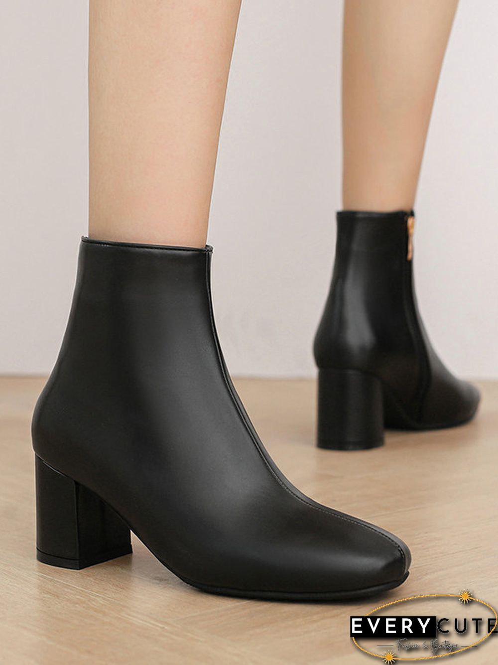 Round-Toe Split-Joint Zipper Boots Pumps