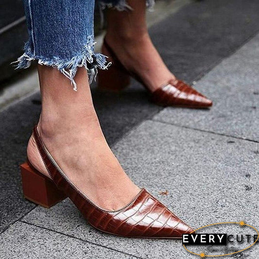 Summer Women Pointed Toe Vintage Sandals Women's Slip On PU Leather Shoes