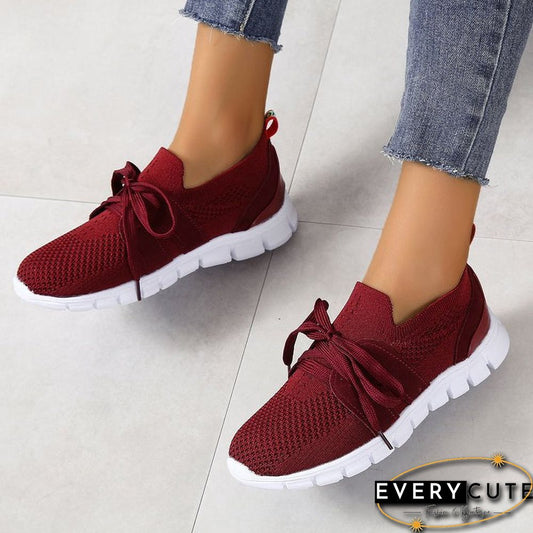 Comfortable Soft Sole Lightweight Non-Slip Flyknit Lace-Up Sneakers