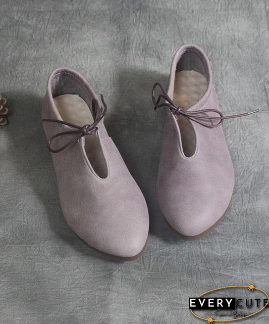 Purple Genuine Leather Boho Lace Up Loafer Shoes For Women