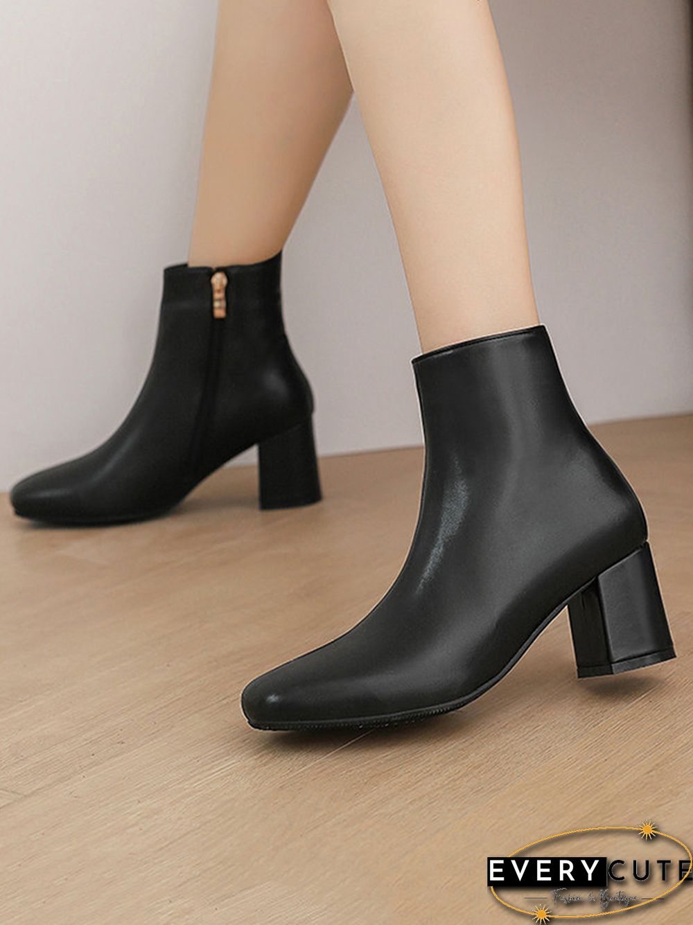 Round-Toe Split-Joint Zipper Boots Pumps