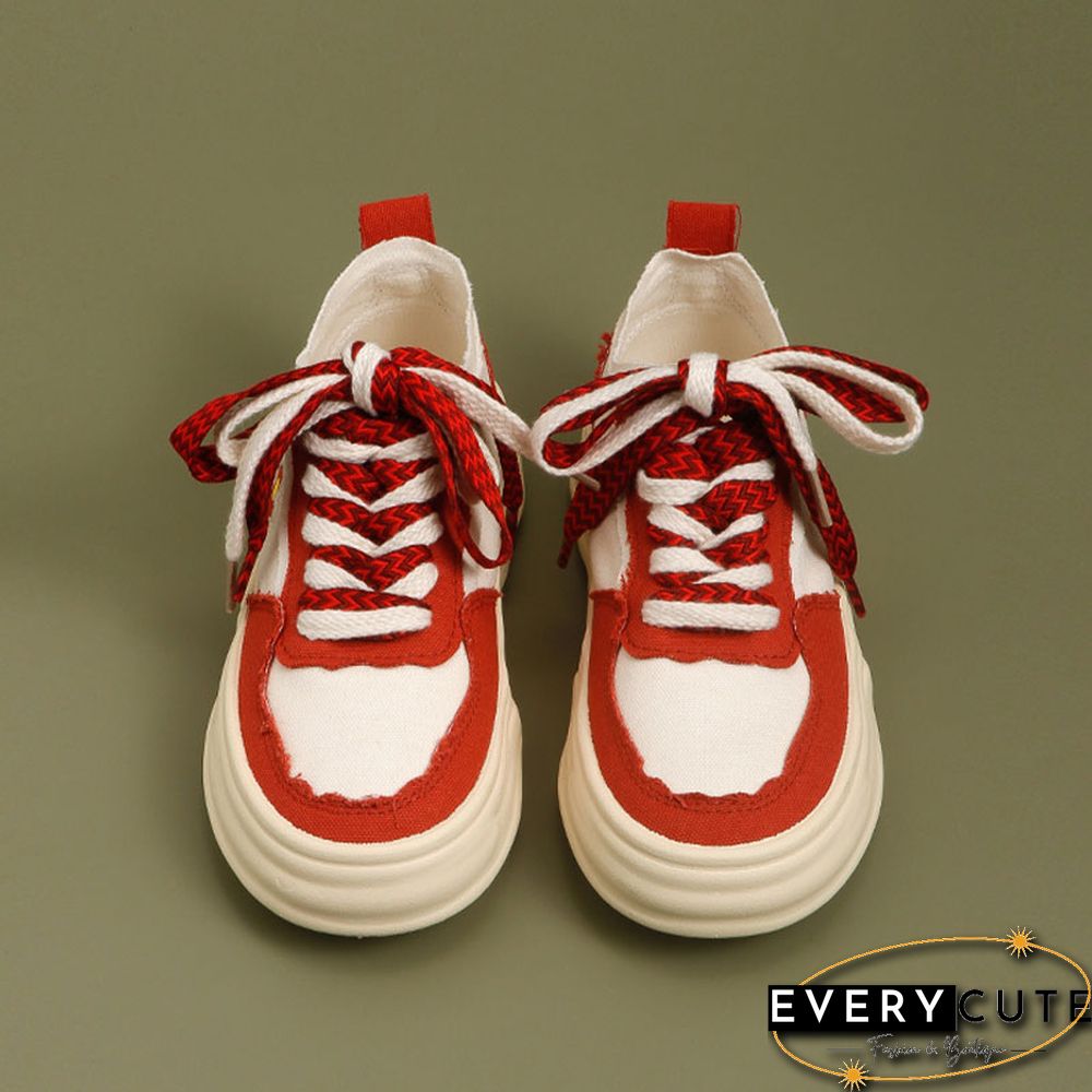 Little Red Flower Colorblock Canvas Shoes